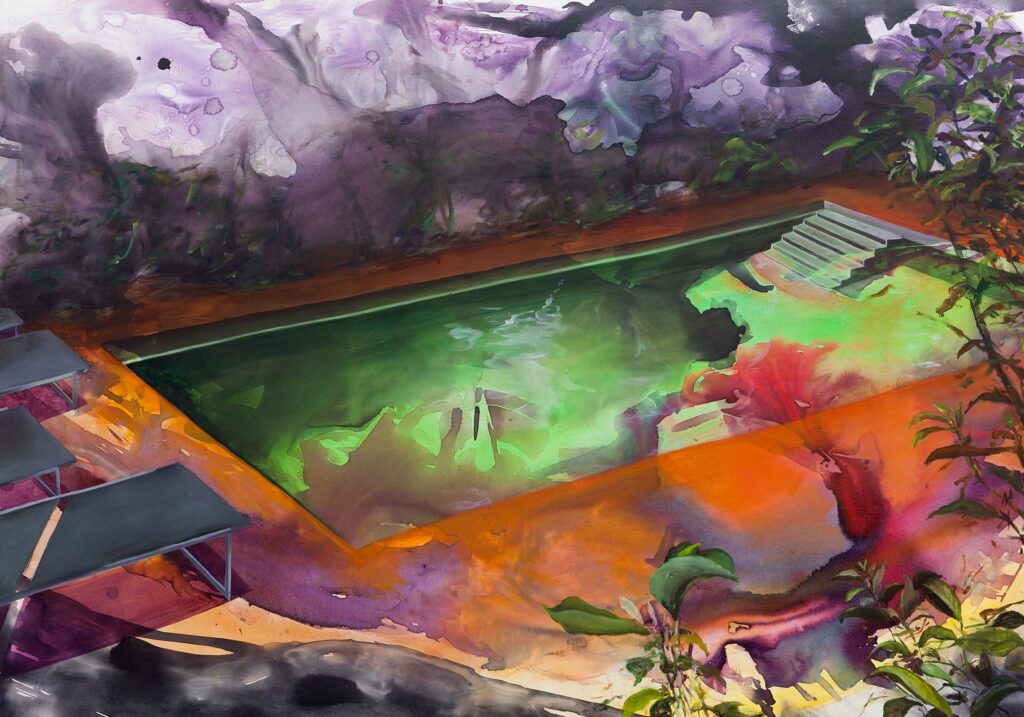 The Black Pool (green table)
2017
Oil and ink on canvas 
135 x 190cm
